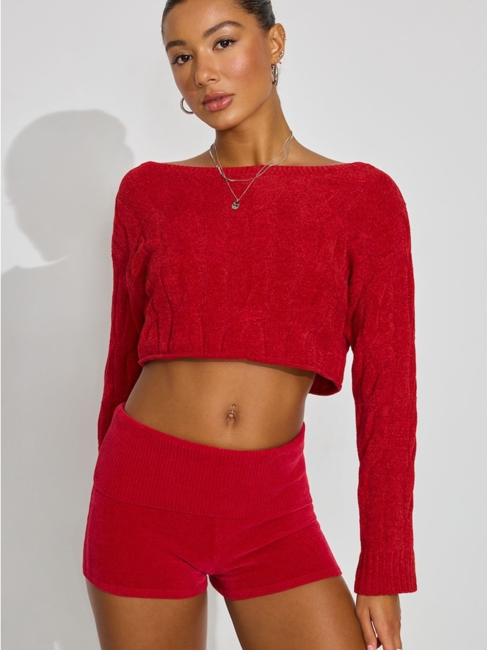 Garage Red Velvet Knit Shorts - Large